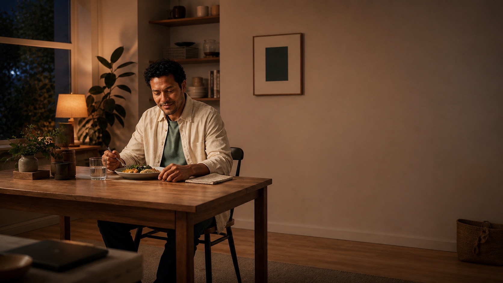 The business owner sitting down to dinner after a confident end to the day